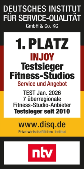 Testsieger Siegel Deutsches Institut für Service-Qualität GmbH & Co. KG. 1. Platz INJOY Fitness-Studios.