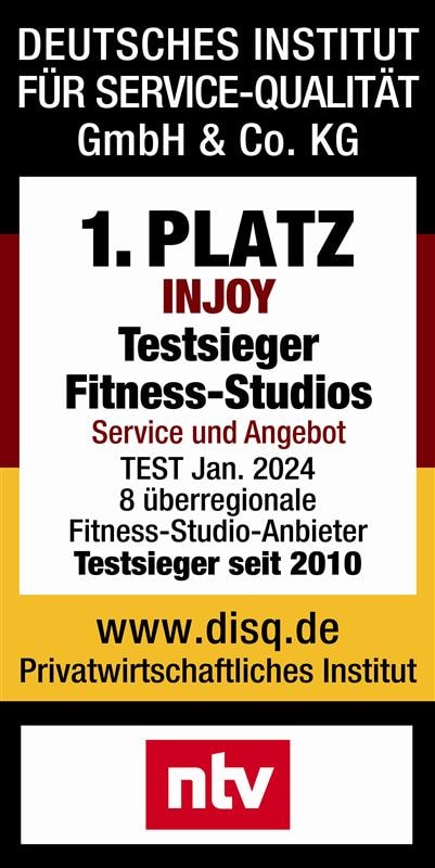 Testsieger Siegel Deutsches Institut für Service-Qualität GmbH & Co. KG. 1. Platz INJOY Fitness-Studios.